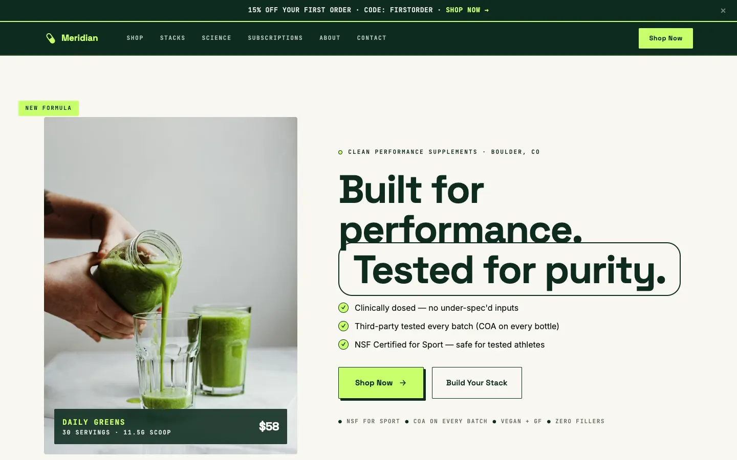 Meridian Nutritionals website